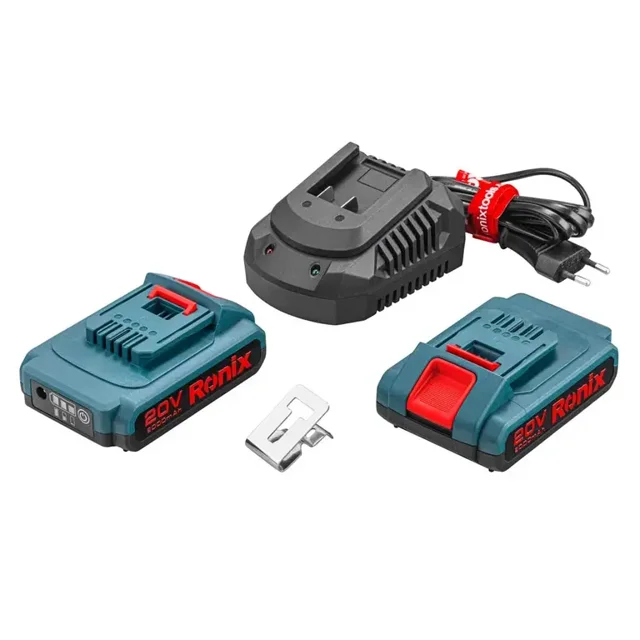 یک جفت باتری 20 ولت با ظرفیت 2 آمپرساعت و یک فست شارژر